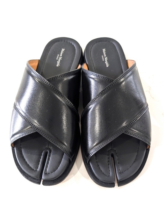 Maison Martin Margiela Shoes - Maison Margiela Tabi Numbers Crossed Leather Sandals Black Slide 40 NIB $1250